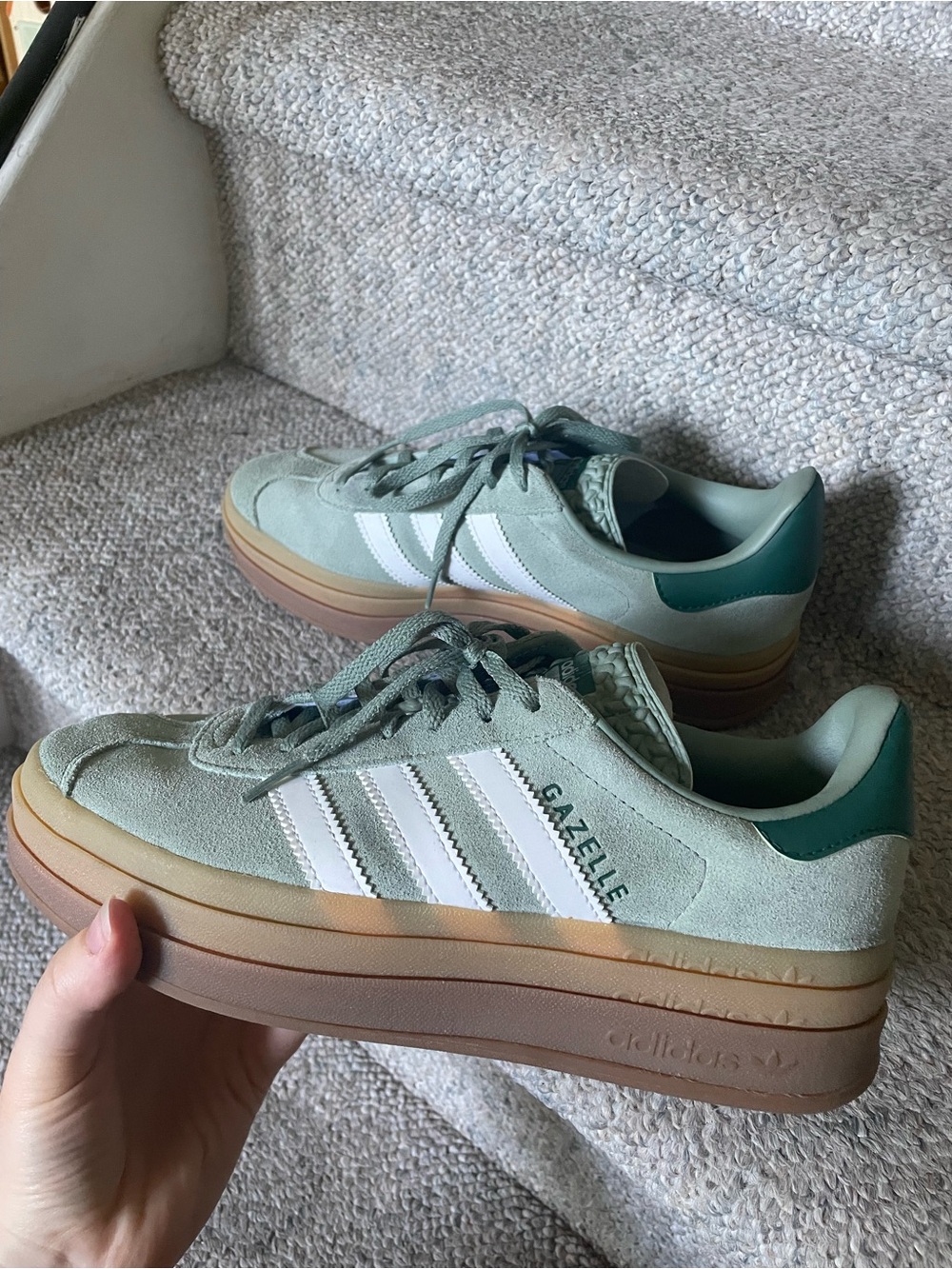 Adidas Gazelle Platform Bold Retro Modern Heritage Silver Green Gum Sneakers 8 - Picture 2 of 9
